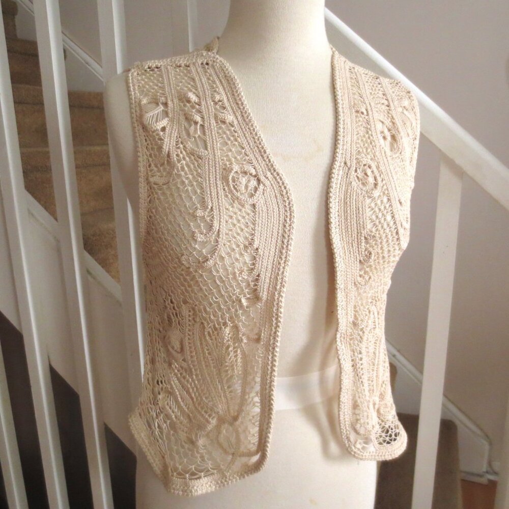 Handmade OOAK Ivory Cream Cotton Bohemian Festival Crochet Lace Vest